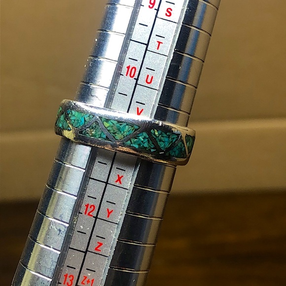M Sterling Silver Crushed Turquoise Mosaic Inlay Southwestern Ring Sz 11 - Picture 14 of 17